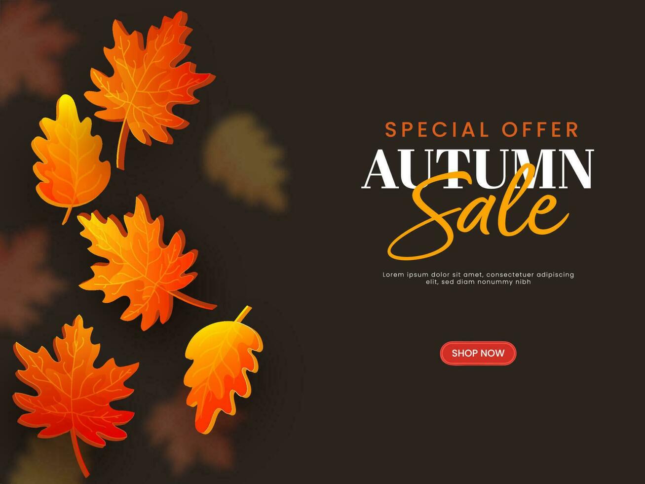 Autumn Sale Poster Design With 3D Autumnal Leaves On Brown Background. vector