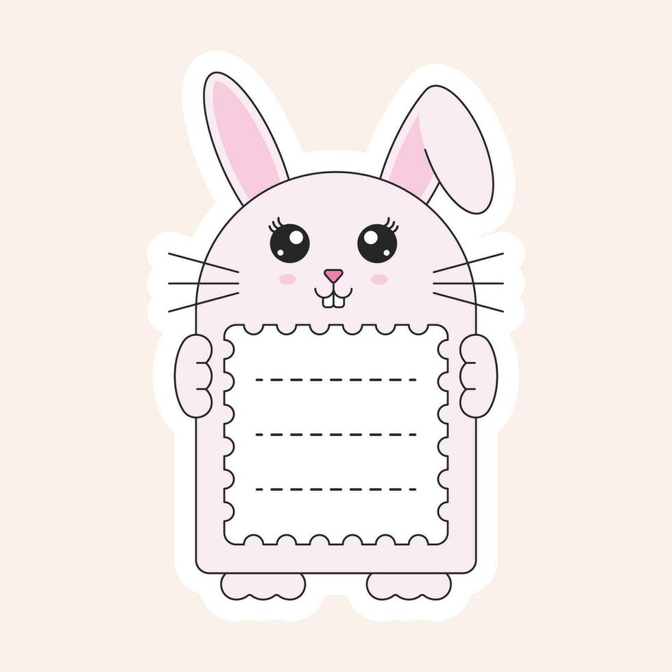 Funny Rabbit Cartoon Frame Or Notebook Label On Peach Background. vector