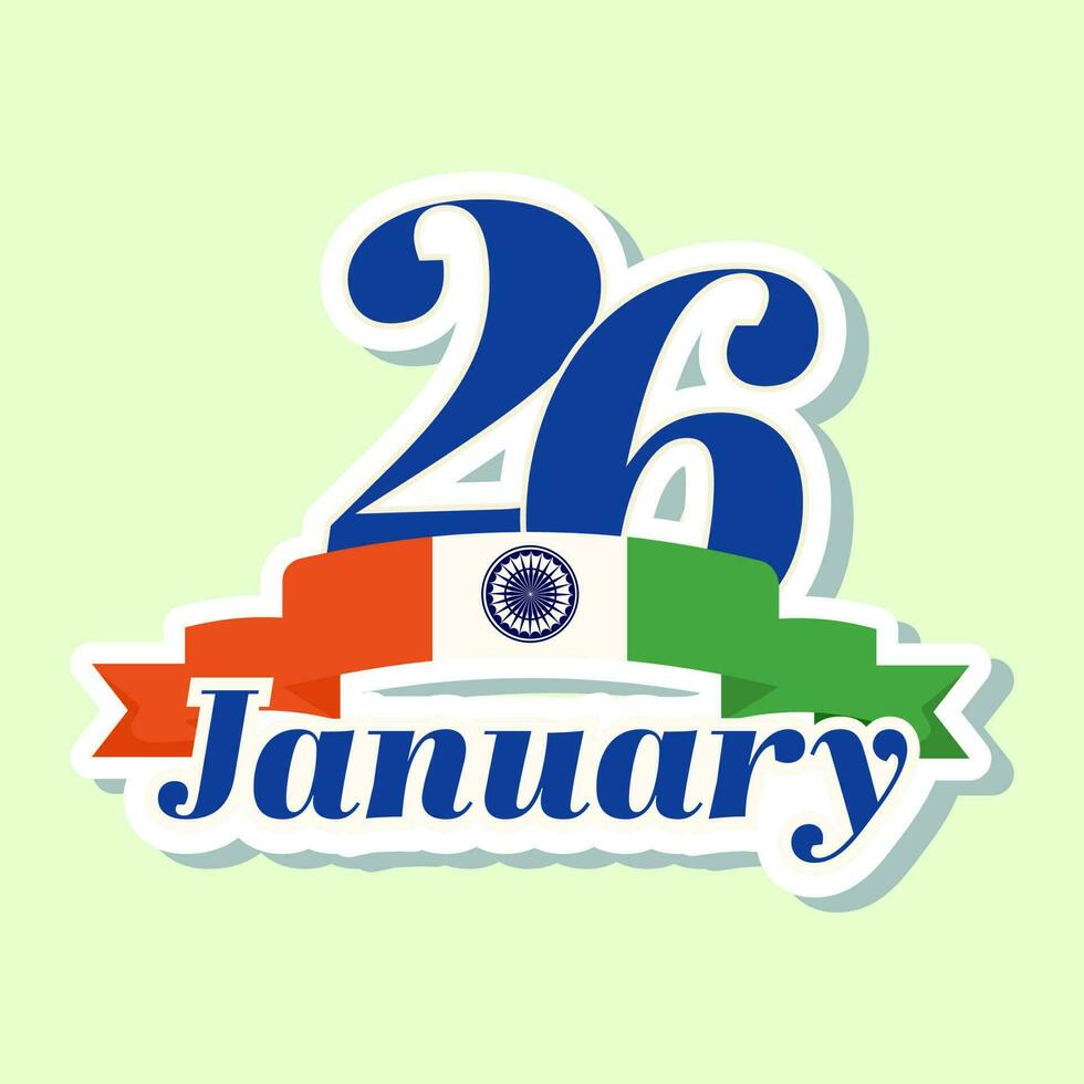 Creative 26 January Republic Day Text Ribbon Over Light Green Background For Indian National Festival Celebration Concept. vector