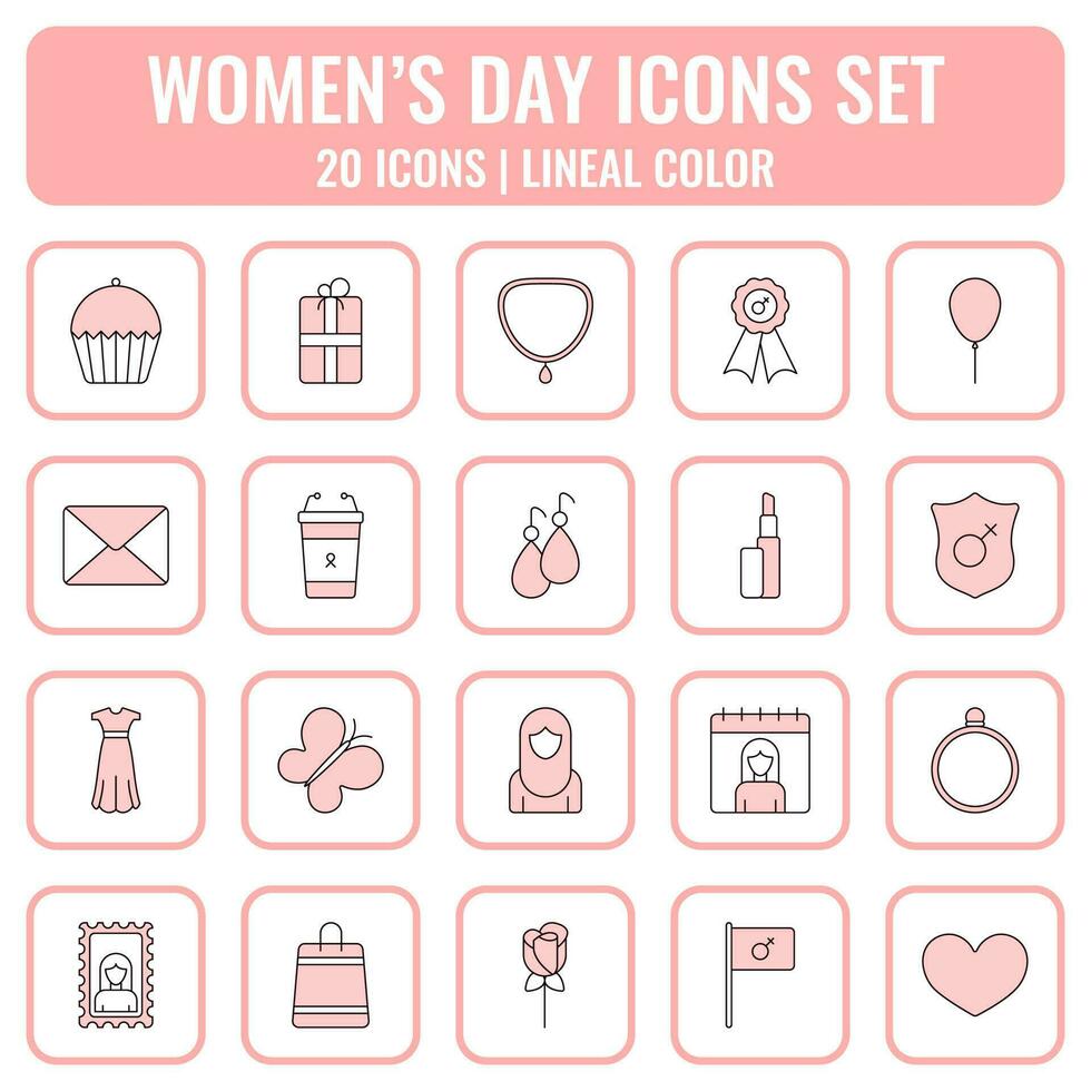Illustration Of Women's Day Icons Set In Lineal Color. vector