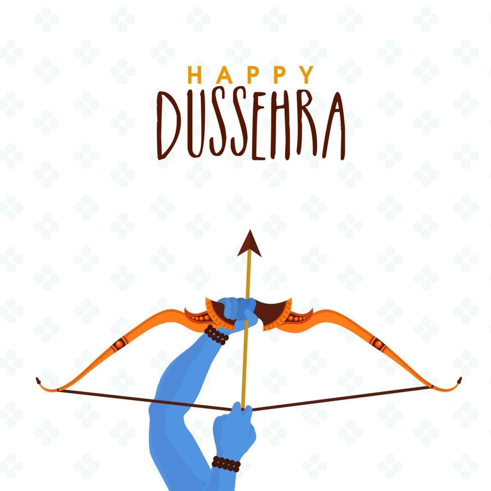Happy Dussehra Celebration Poster Design With Close Up Of Lord Rama Taking Aim On White Background. vector