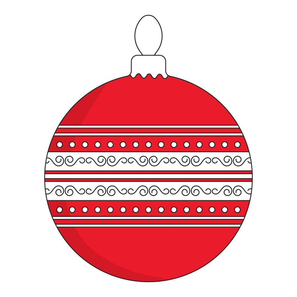 Striped Filigree Christmas Bauble Red And White Icon. vector