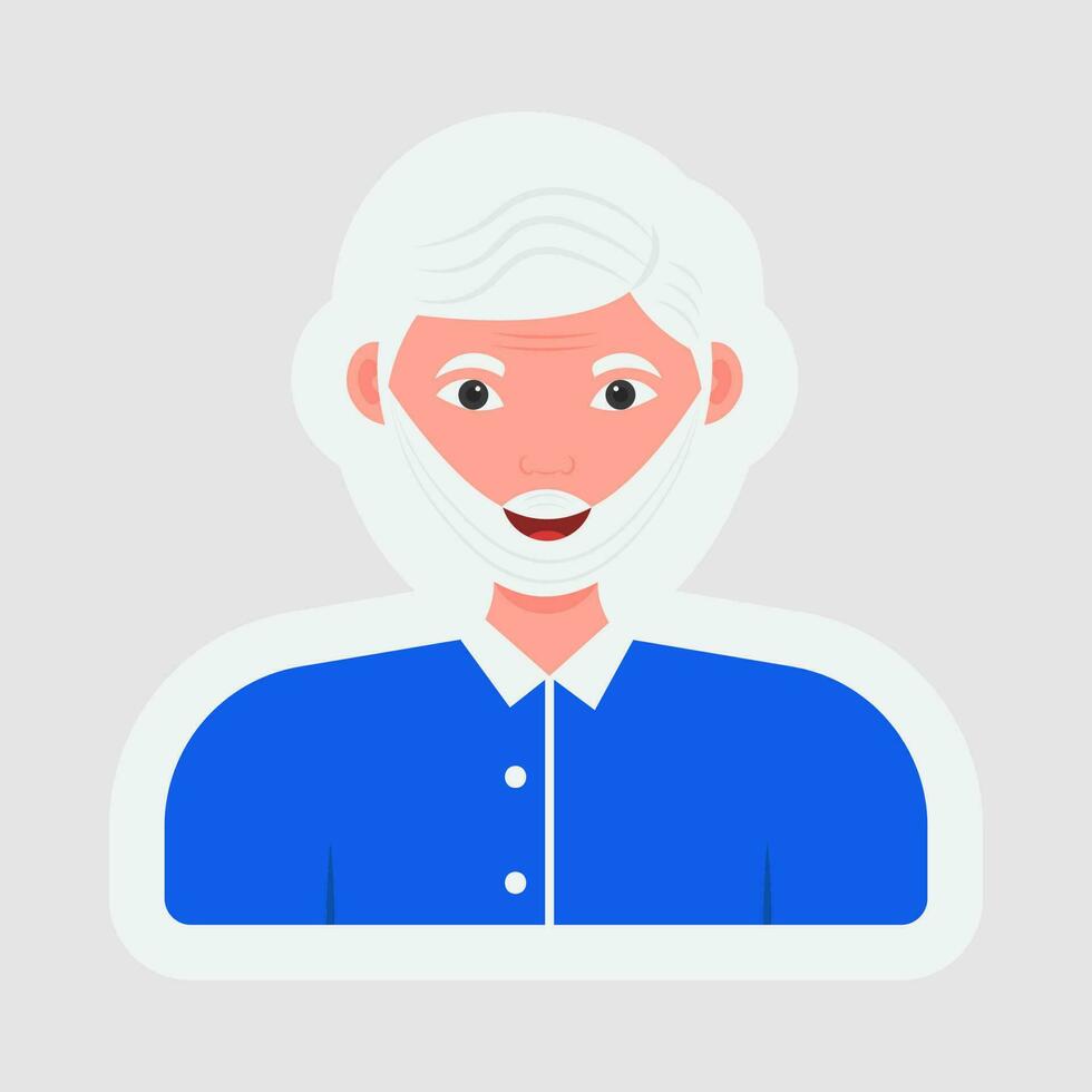 Sticker Style Old Man Character On Gray Background. vector