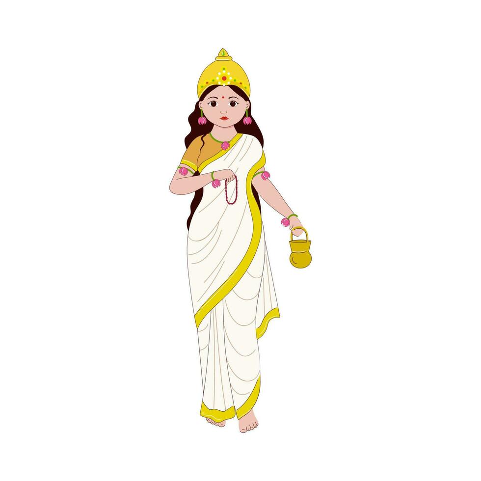 Goddess Brahmacharini Character On White Background. vector