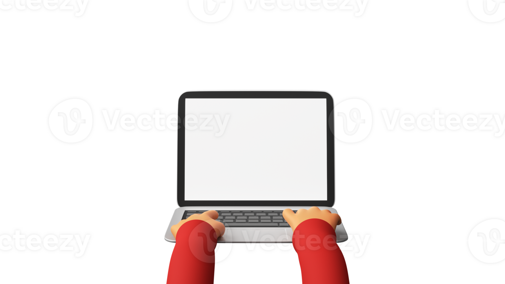 3D Render Of Human Hands Typing On Laptop With Blank Screen Element. png