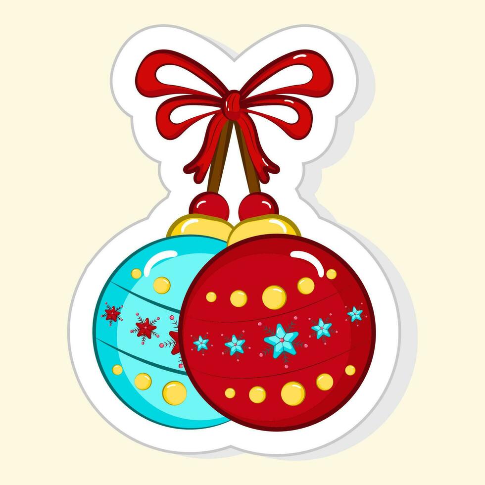 Illustration Of Beautiful Sticker Style Set Of Two Bauble Icon On White Background. vector