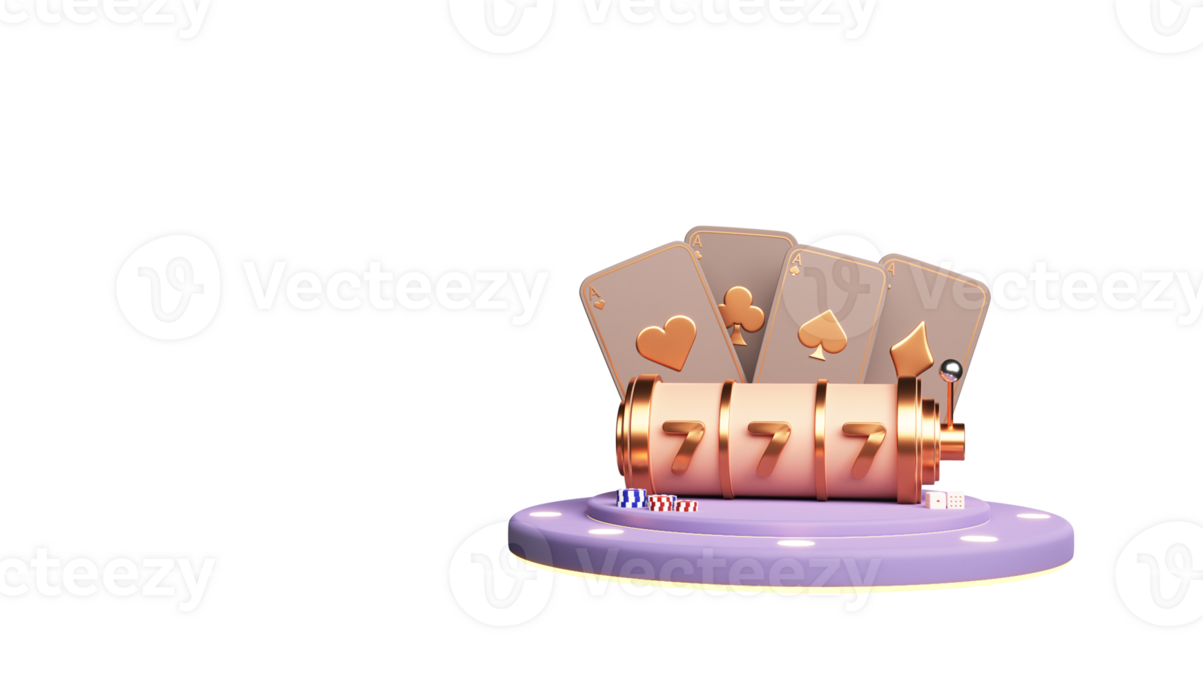 3D Render Of Casino Elements Over Marquee Purple Round Podium. png