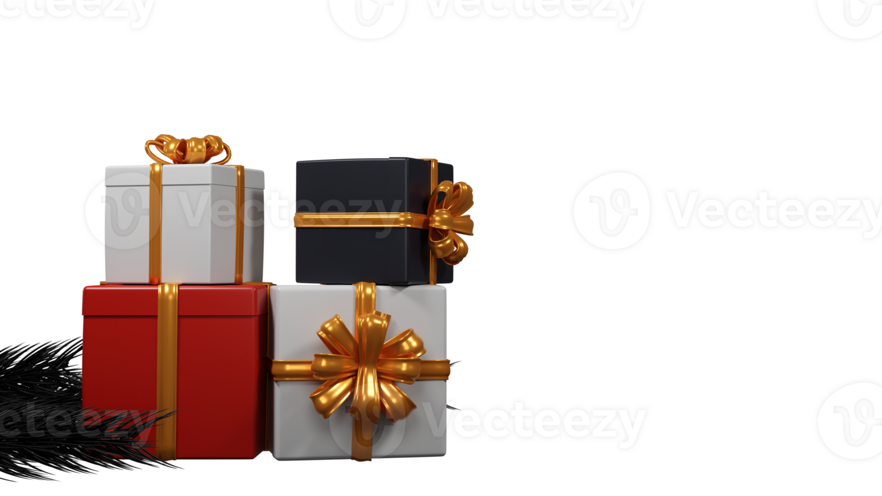3D Render Of Gift Boxes With Fir Leaves And Copy Space. png