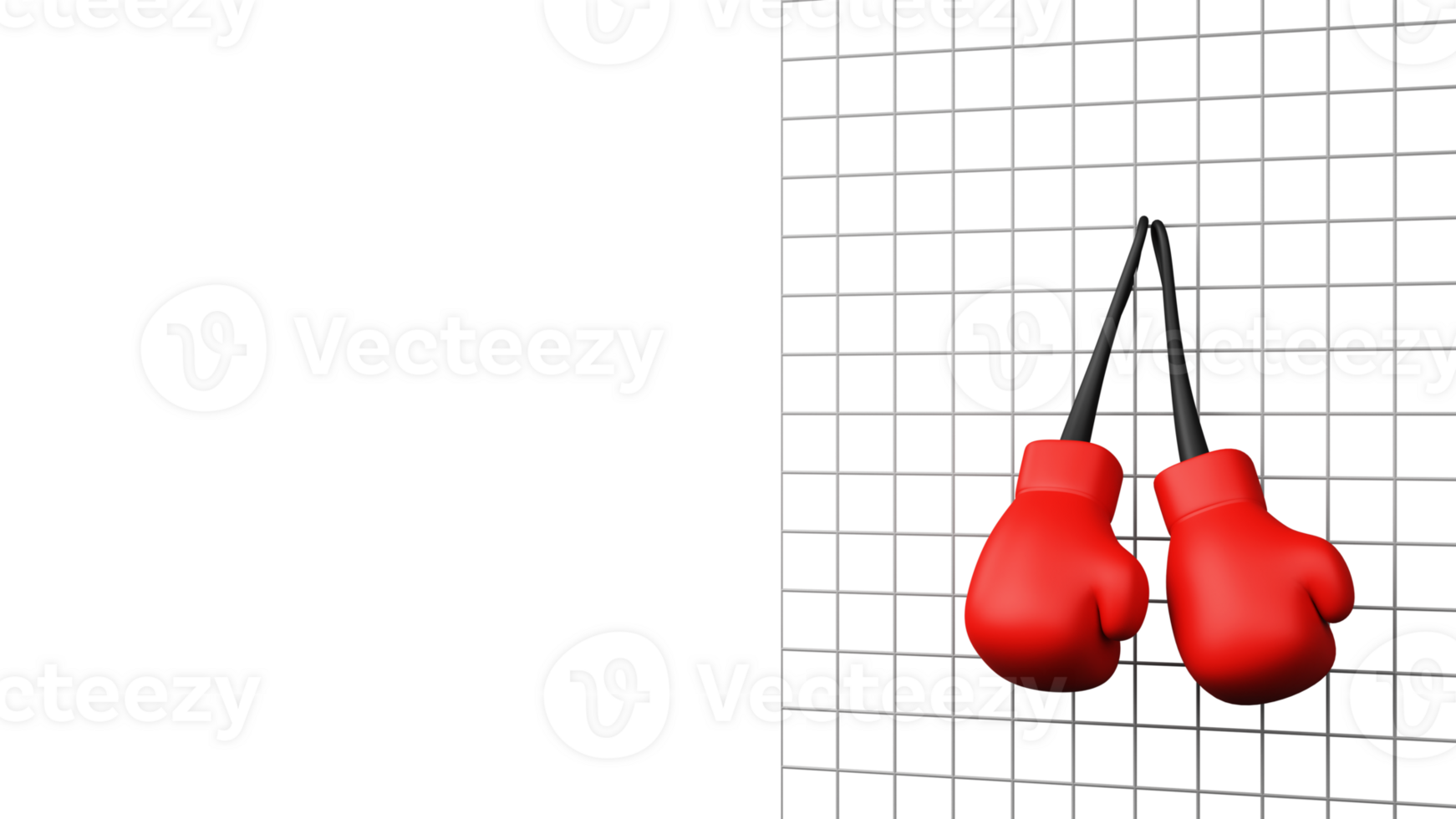 3D Render Of Hanging Boxing Gloves On Mesh Background And Copy Space. png