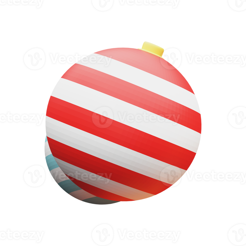 Red And Blue Striped Christmas Bauble 3D Icon. png