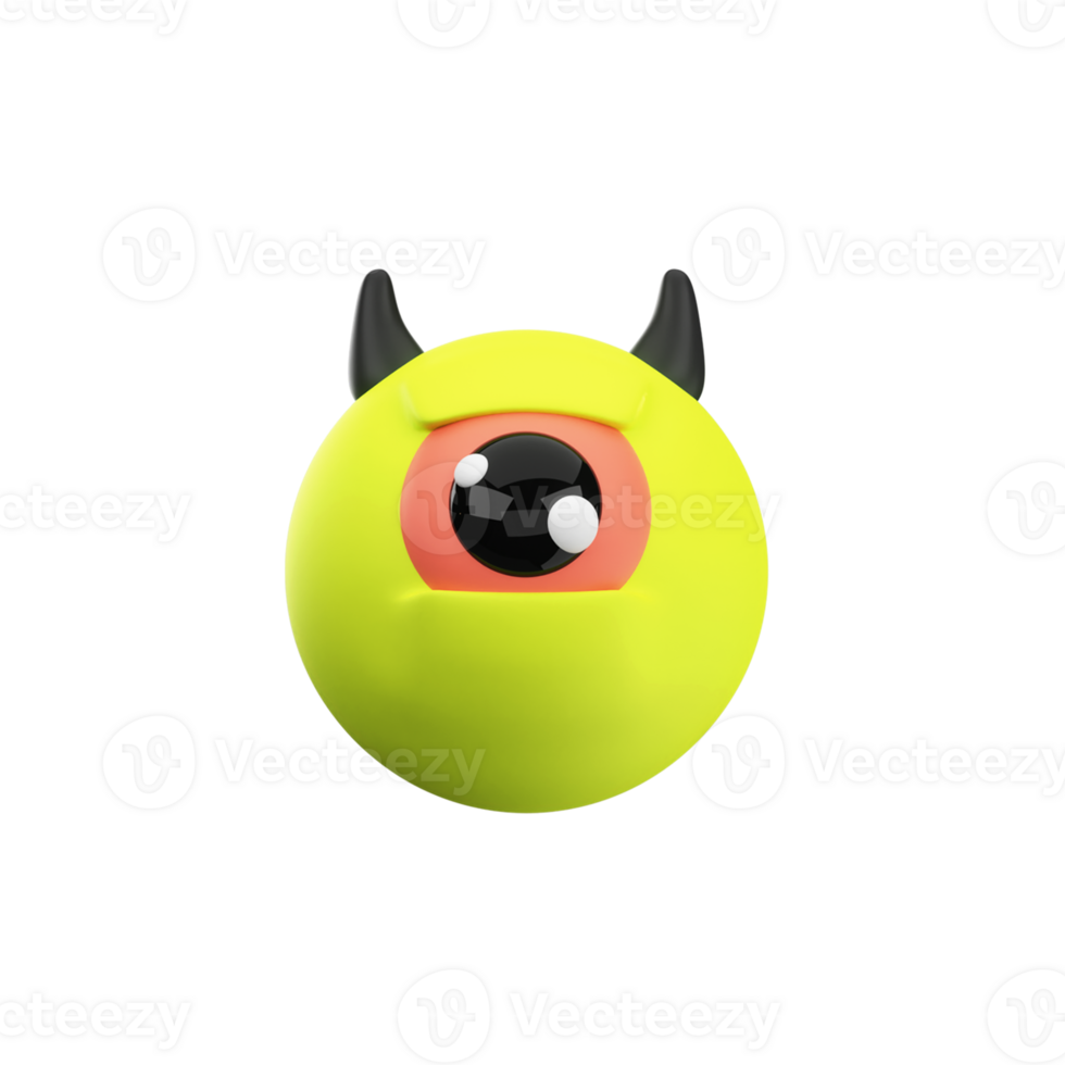 uno occhio con cornuto giallo palla cartone animato icona nel 3d stile. png
