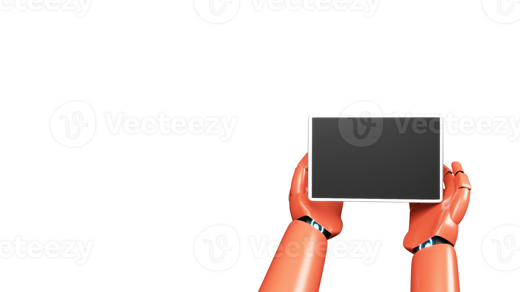 3D Render Of Robotic Hand Using Tablet Against Background. png