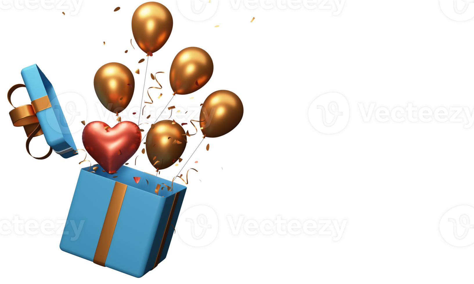 3D Balloons And Confetti Popping Out From Gift Box Against Background With Copy Space. png