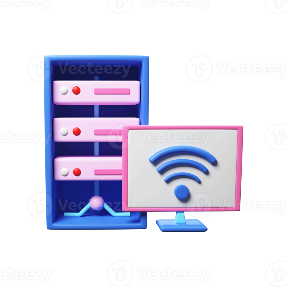 Blue And Pink Wifi Connect Computer For Server Connection 3D Rendering Background. png