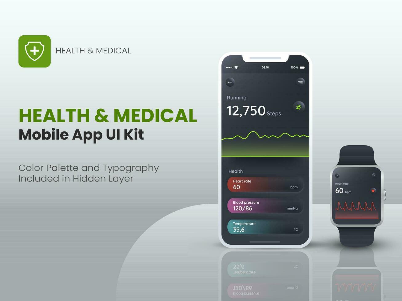 Health And Medical Fitness Tracker Application in Smartphone and Smartwatch for Mobile Application or Responsive Website. vector