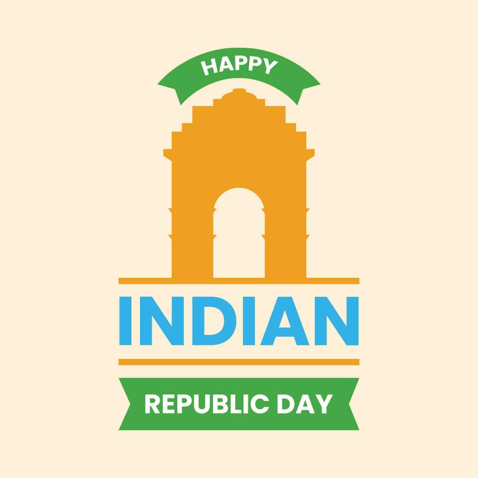 Isolated India Gate Silhouette With Happy Indian Republic Day Font Text On Peach Background For National Festival Celebration Concept. vector