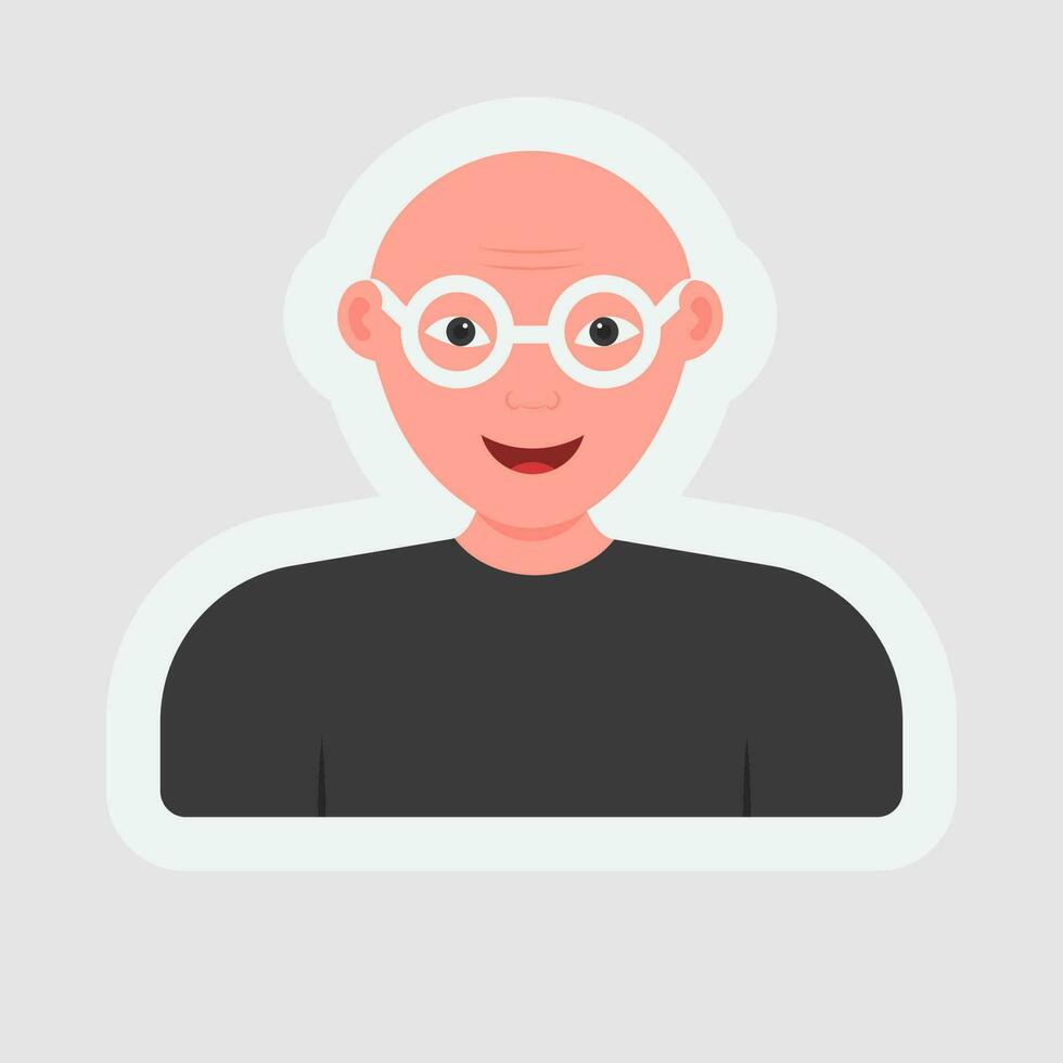 Sticker Style Bald Man Wearing Eyeglasses On Gray Background. vector