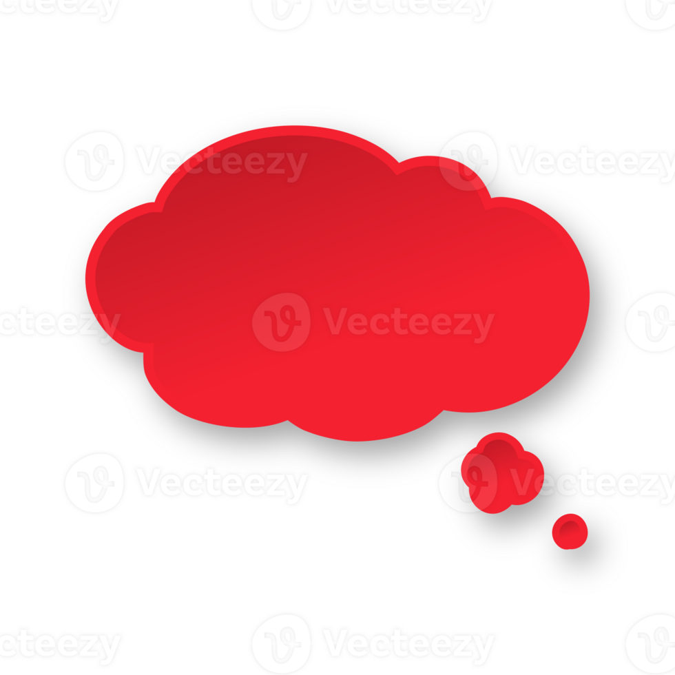 Red 3D paper speech bubble cloud. Simple minimal thought balloon infographic design element png