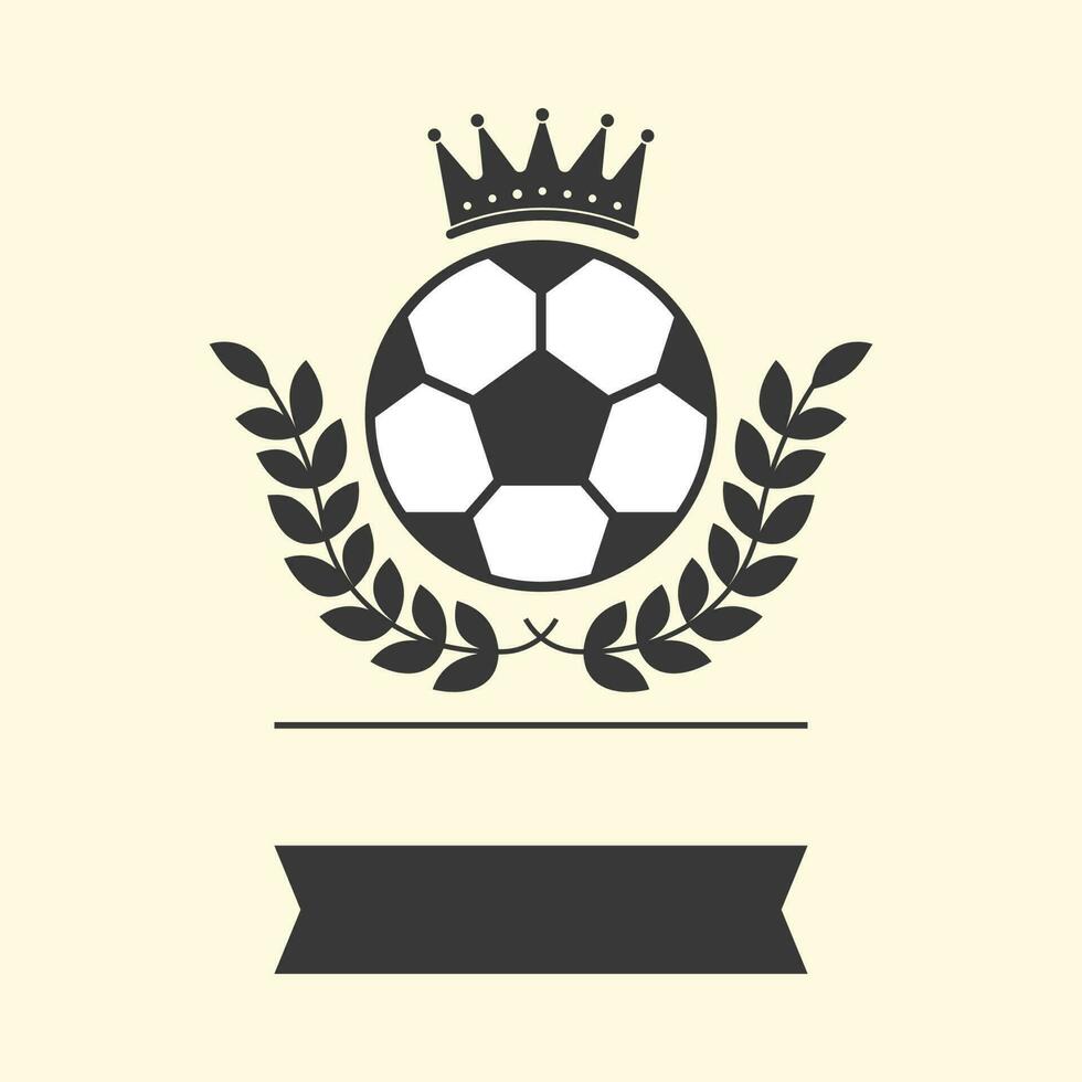 Blank Black Ribbon With Laurel Leaves, Soccer Ball And Crown On Cosmic Latte Background. vector