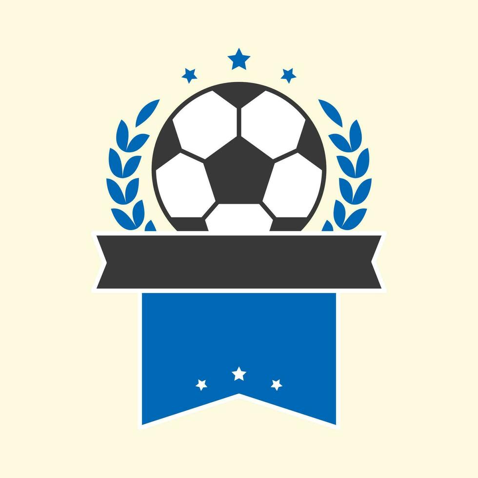 plano estilo laurel hojas con fútbol pelota y blanco cinta en contra cósmico latté antecedentes. vector