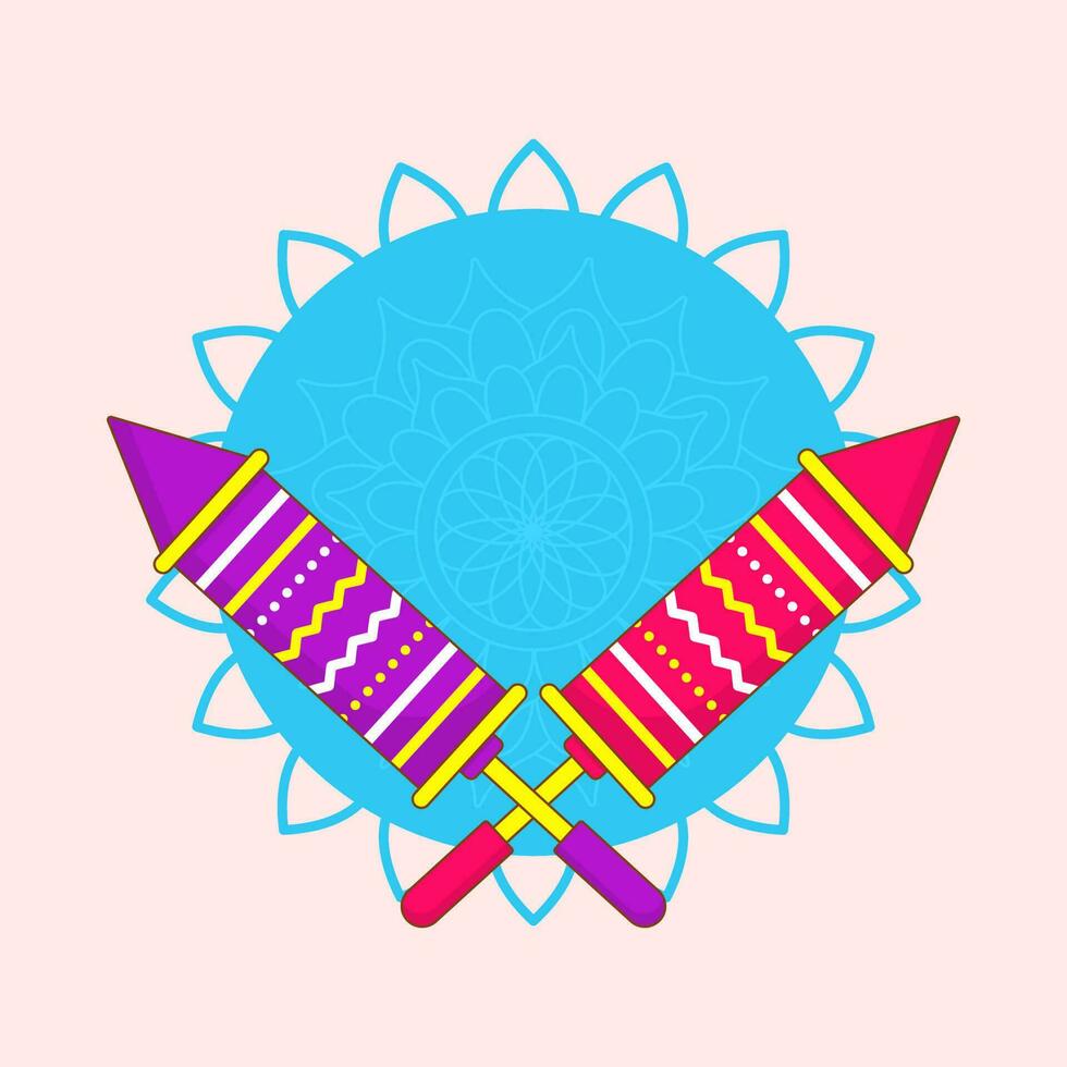 Cross Pichkari With Blue Blank Mandala Frame On Pink Background. vector