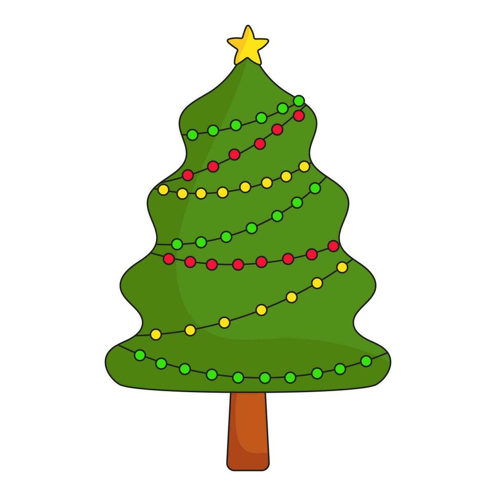 vistoso cuerda pelota guirnalda decorado Navidad árbol plano icono. vector