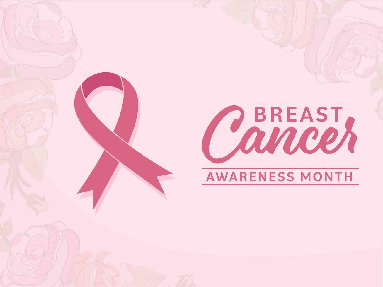 Support Breast Cancer Awareness Concept, Pink Ribbon Symbol and Roses on Background. vector