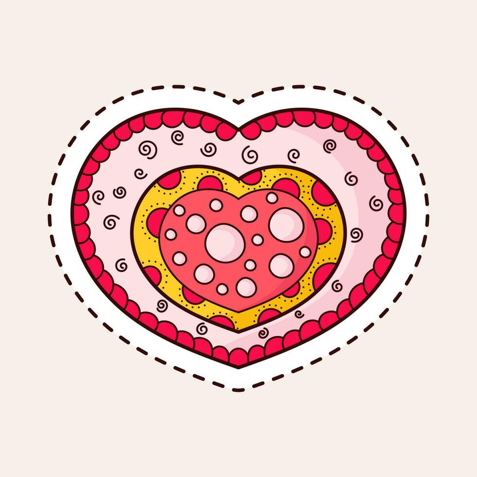 Various Design Decorative Heart Shape On Light Pink Background In Sticker Style. vector