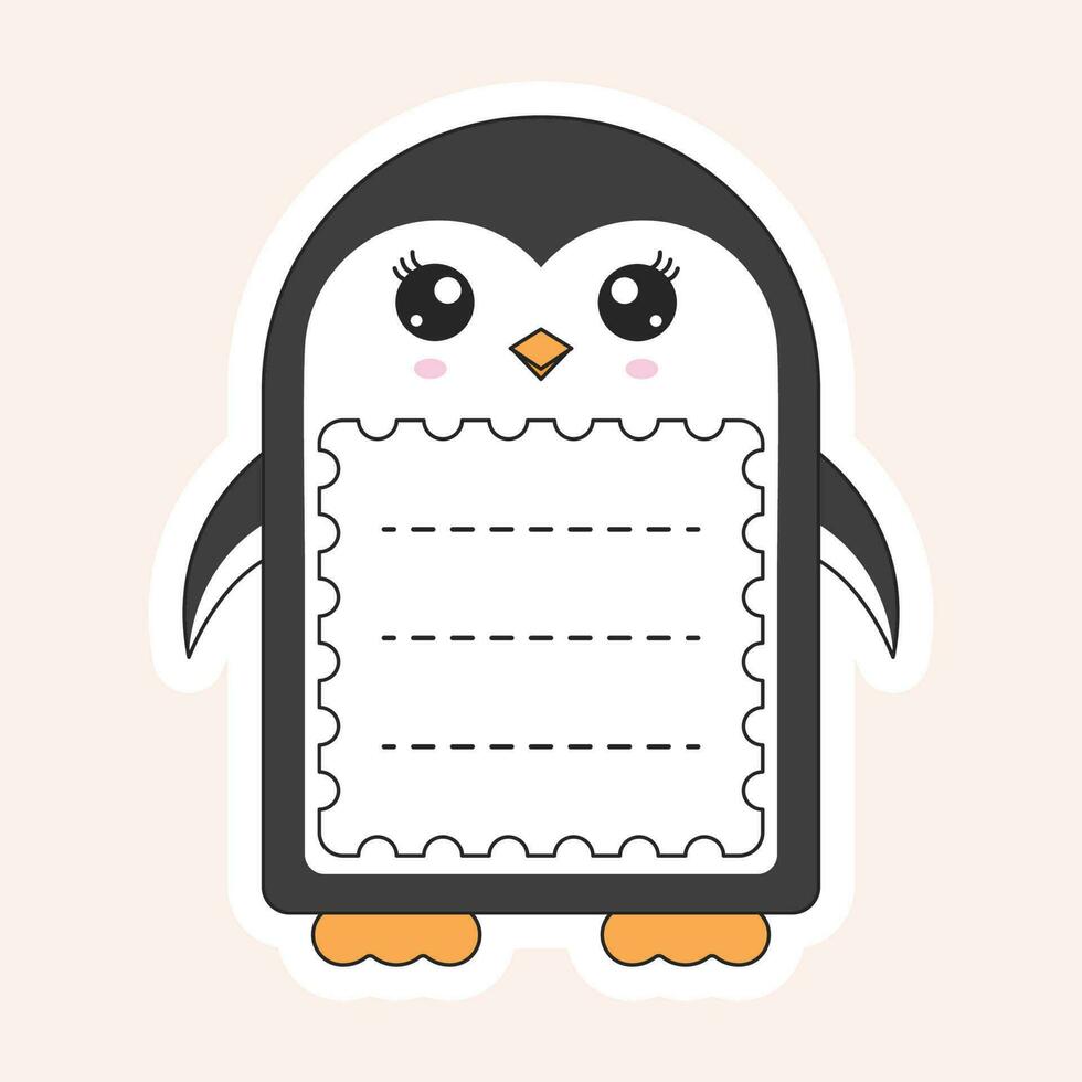 Isolated Penguin Cartoon Frame Or Notebook Label On Peach Background. vector