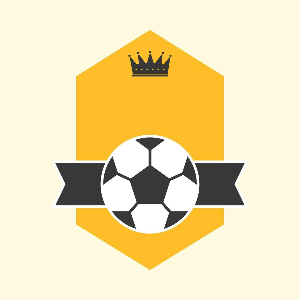 Black And White Soccer Ball With Crown Against Yellow Hexagon Frame Background vector