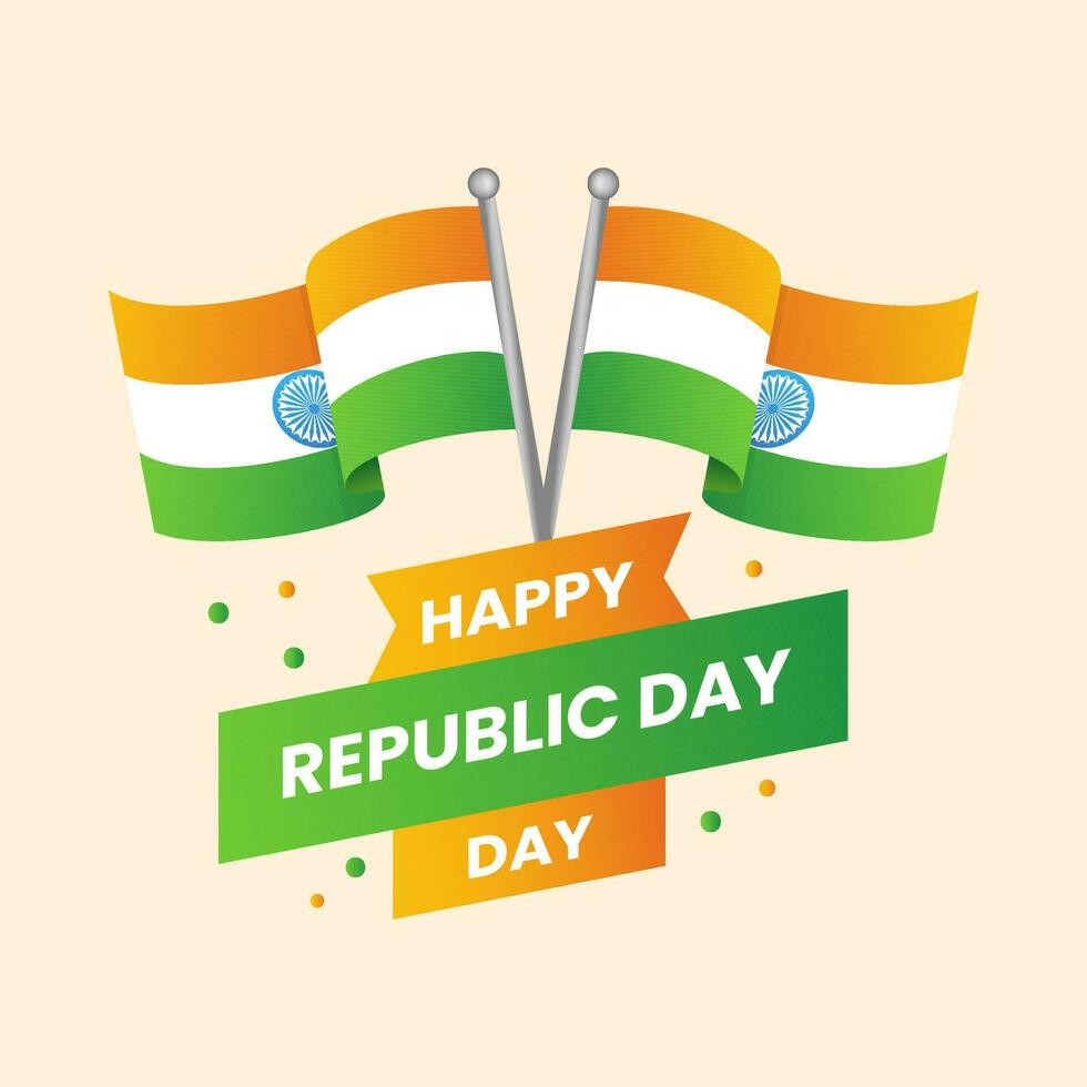 Happy Republic Day Text Strip With Indian Flags Over Peach Background For India National Festival Celebration Concept. vector