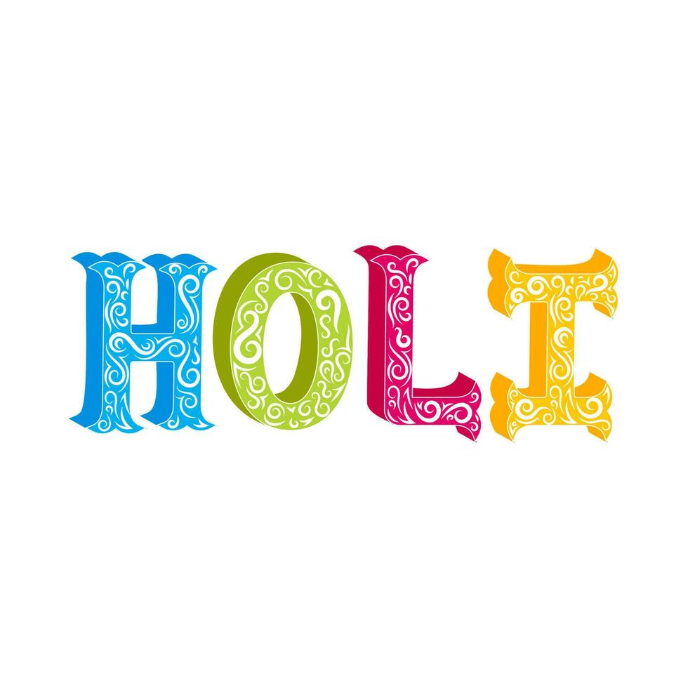 Floral Font Of Holi Colorful Text On White Background. vector