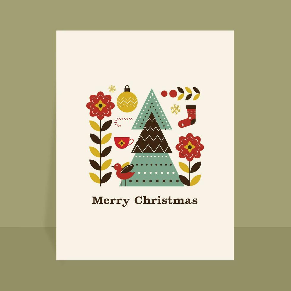 Merry Christmas Celebration Greeting Card Or Template Design In Flat Style. vector