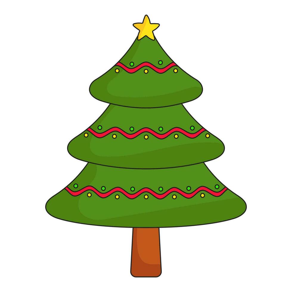 Flat Illustration Of Colorful Ball And Strip Decorate Christmas Tree Icon. vector