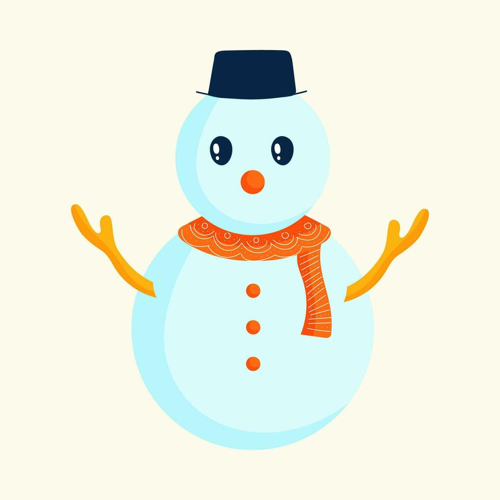 Cute Snowman Character On Cosmic Latte Background. vector