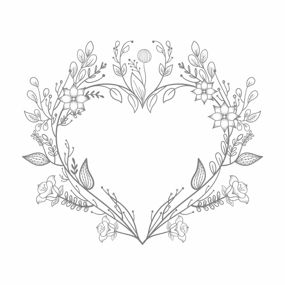 mano dibujado guirnalda o floral marco en corazón forma. generativo ai ilustración. vector
