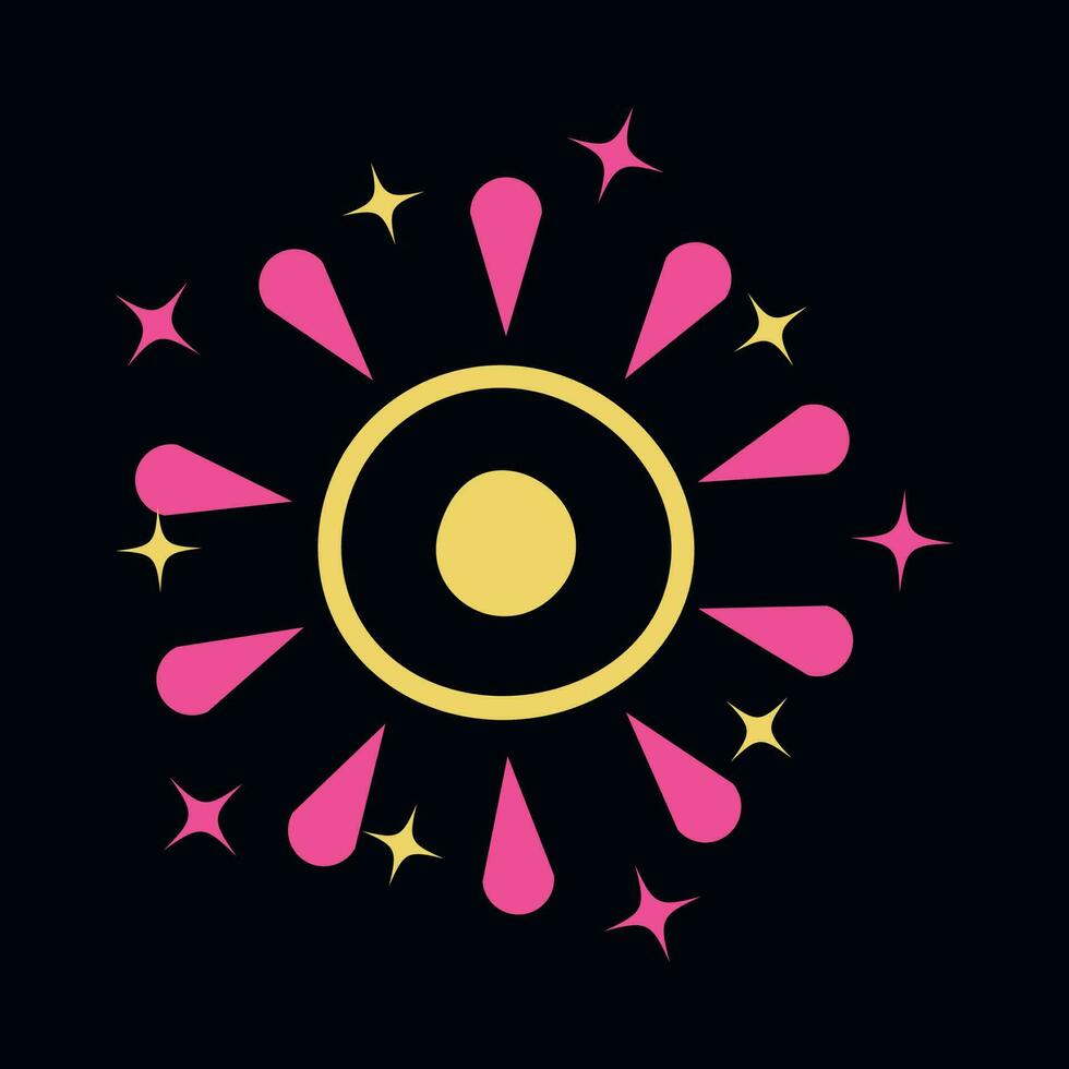 Pink And Yellow Bursting Firework Star Against Black Background. vector