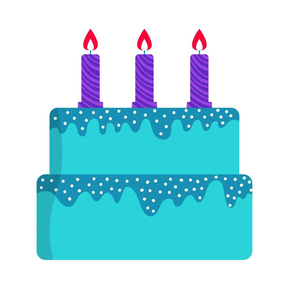 Flat Burning Candles With Two Layer Cake Icon In Purple And Turquoise Color. vector