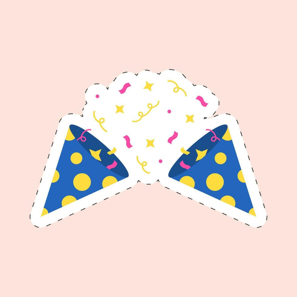 Isolated Sticker Style Blast Party Popper Icon On Peach Background. vector