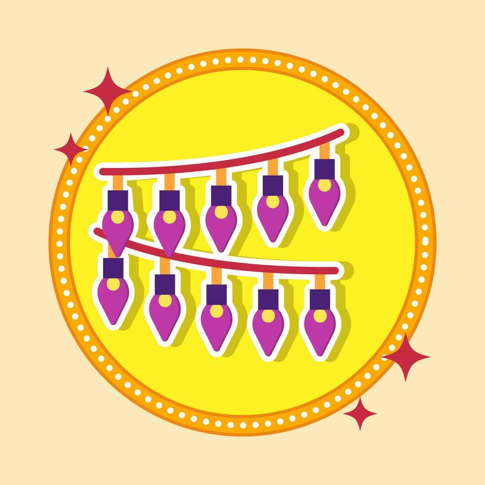 Illustration Of Sticker Style Purple Color String Lights Icon Against Yellow Background. vector