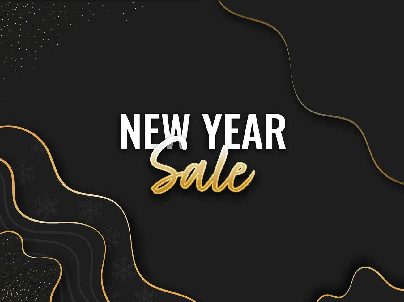 New Year Sale Poster Design With Paper Cut Waves On Black Background. vector