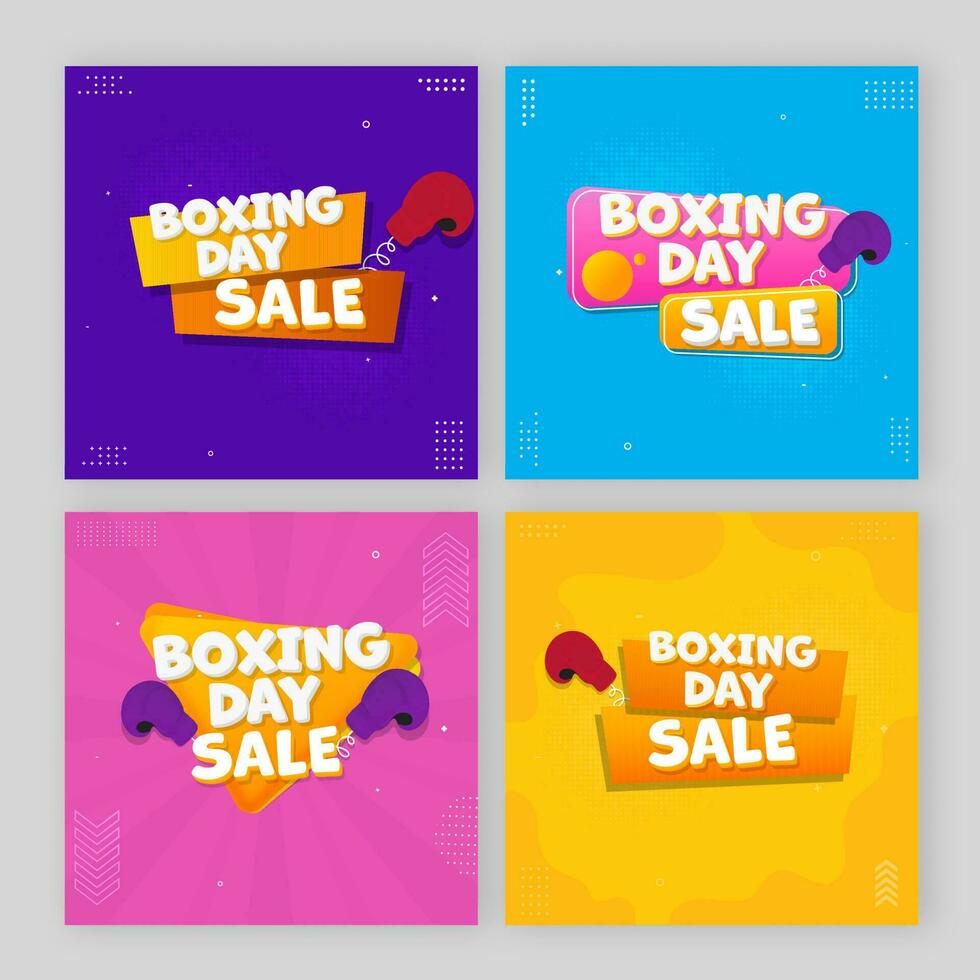 Boxing Day Sale Post Or Template Design With Spring Glove Against Background In Four Color Options. 3D Style. vector