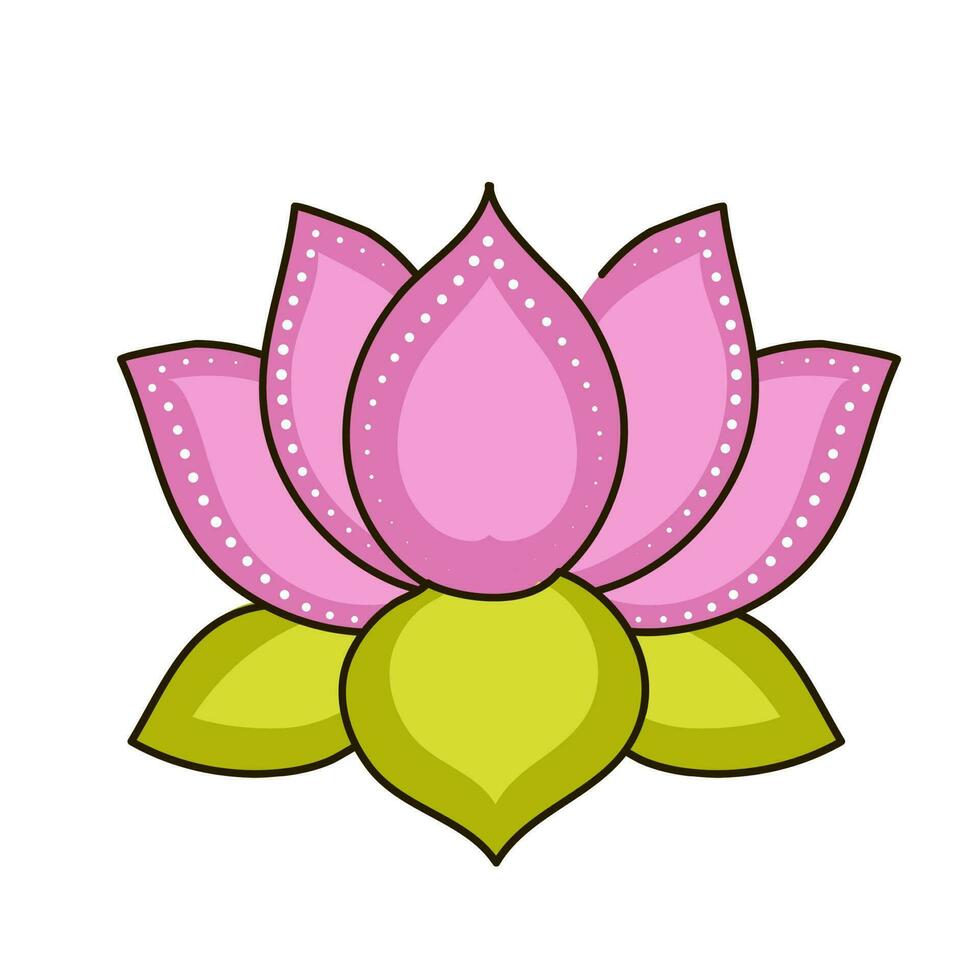 Flat Illustration Of Blooming Pink Lotus Flower On White Background. vector