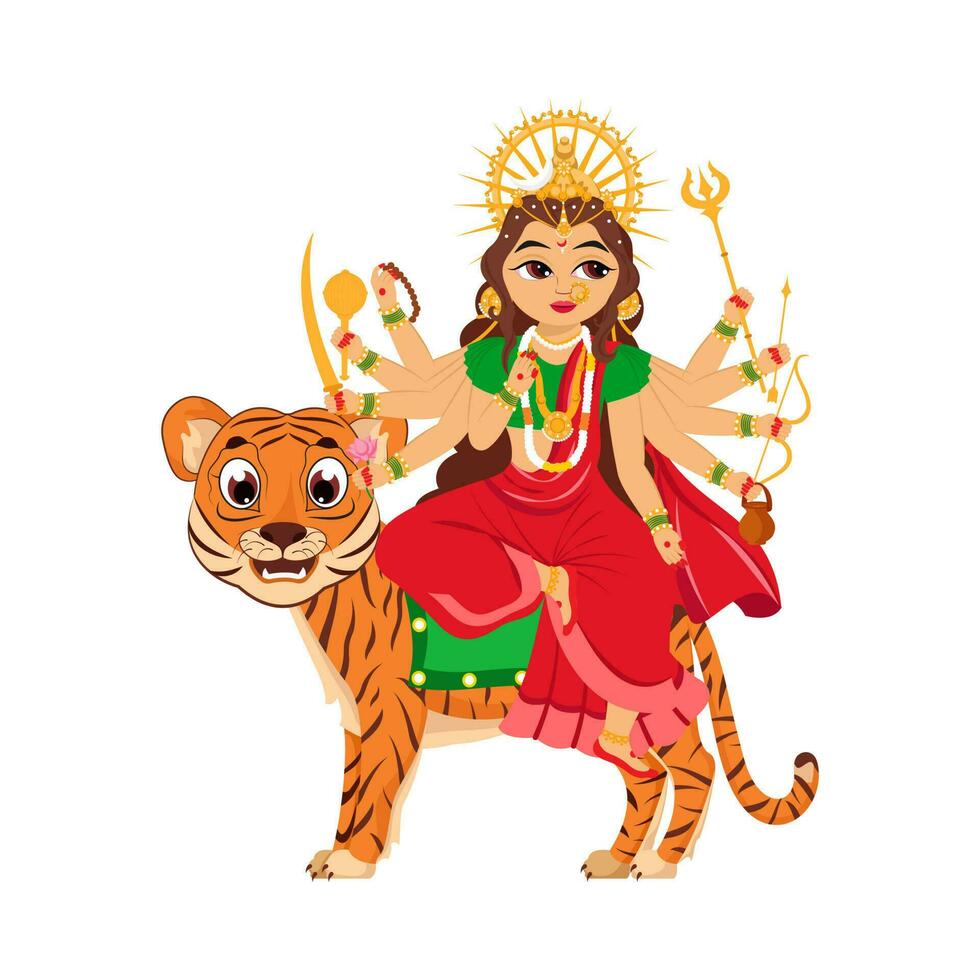 Indian Goddess Chandraghanta Sculpture On White Background. vector