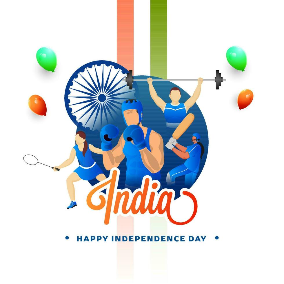 75 Years of Indian Independence Day Celebration Concept with the Sports Persons of Different Games for their Contributions towards Nation. vector