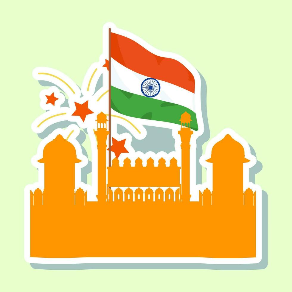 Isolated Red Fort Silhouette With Indian Flags And Copy Space Background. vector