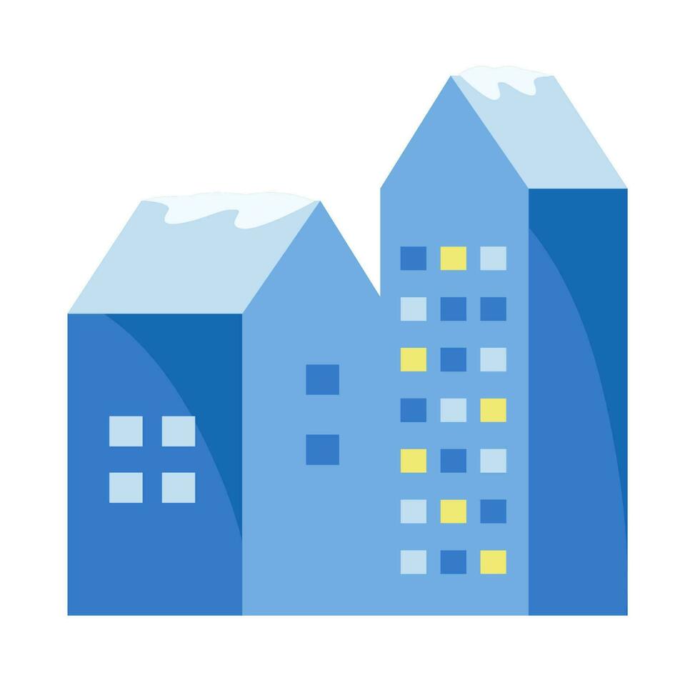 Two Buildings Element In Blue Color. vector