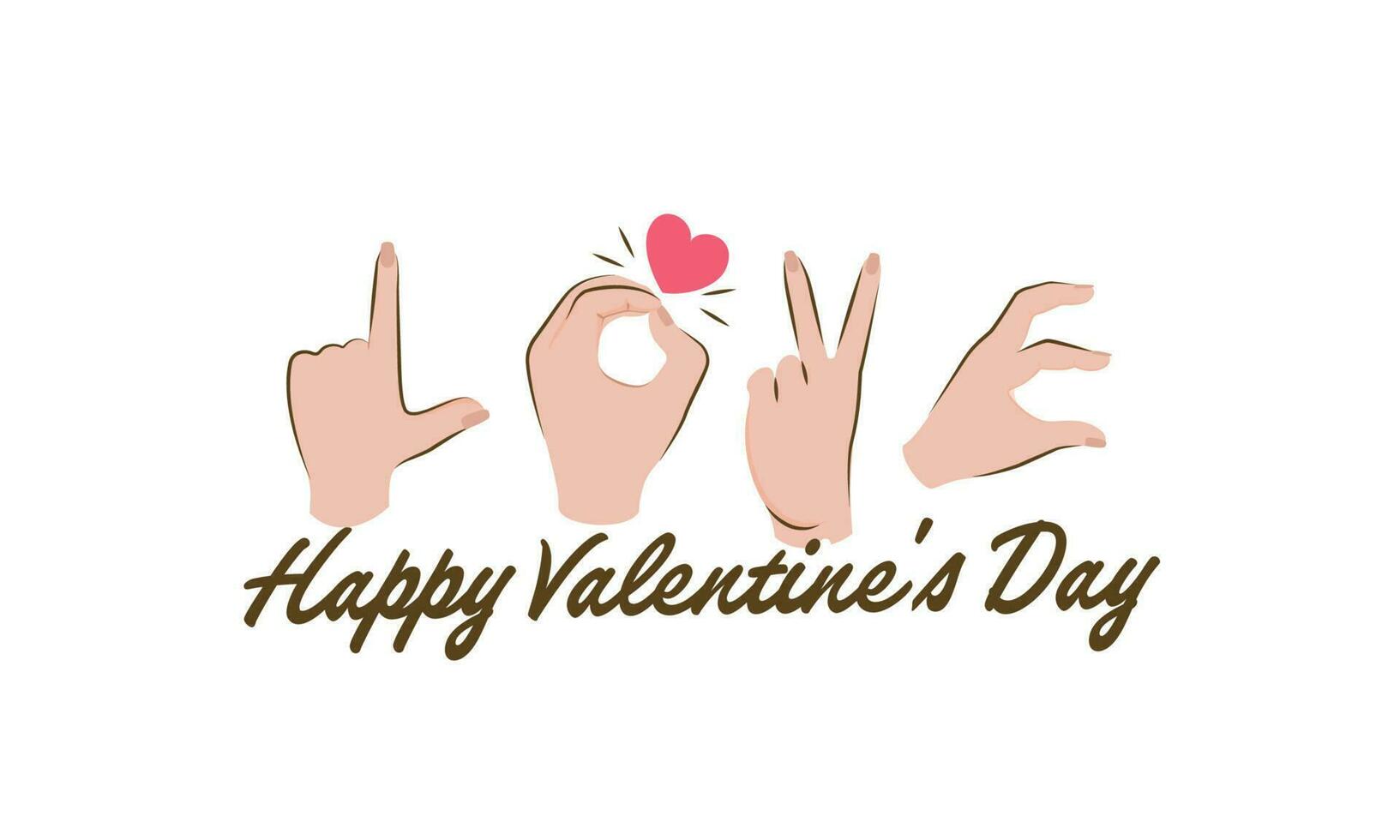 Happy Valentine's Day Concept With Hands Forming The Word Of Love On White Background. vector