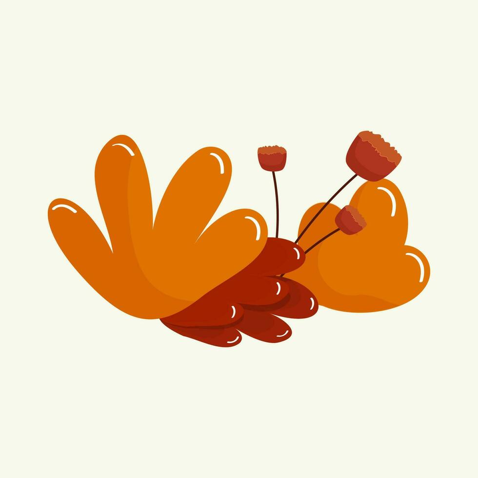 Red And Orange Grass And Wild Flowers On Cosmic Latte Background. vector