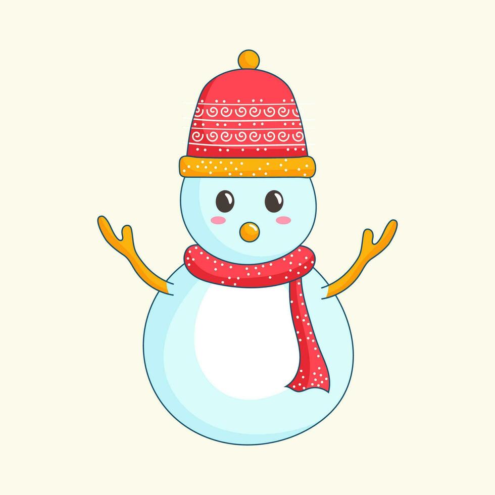 Cute Snowman Character Element On Cosmic Latte Background. vector